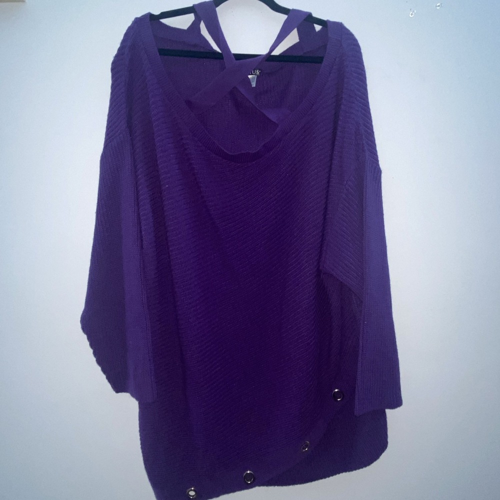 VENUS Womens Sweater Purple 3X‎ Open Chest Cut Out Chest Off Shoulder